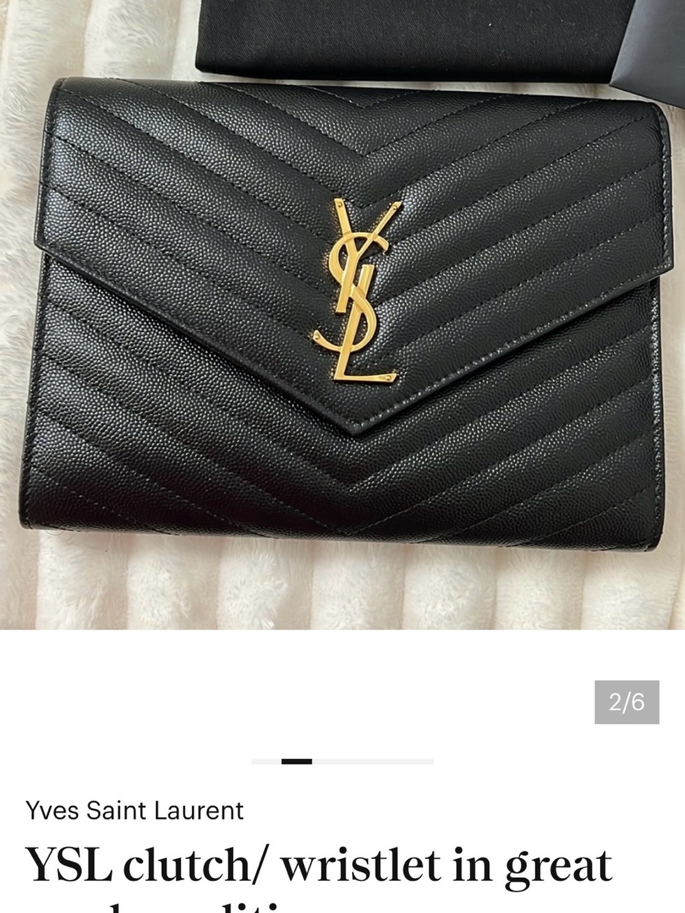Yves Saint Laurent Black Quilted Leather Clutch with Gold YSL Logo - Picture 1 of 2